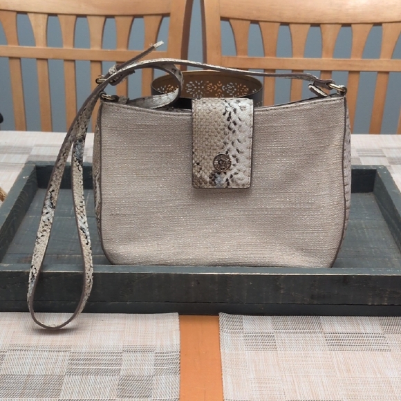 Anne Klein Cream and Snake Print Purse - Picture 1 of 7